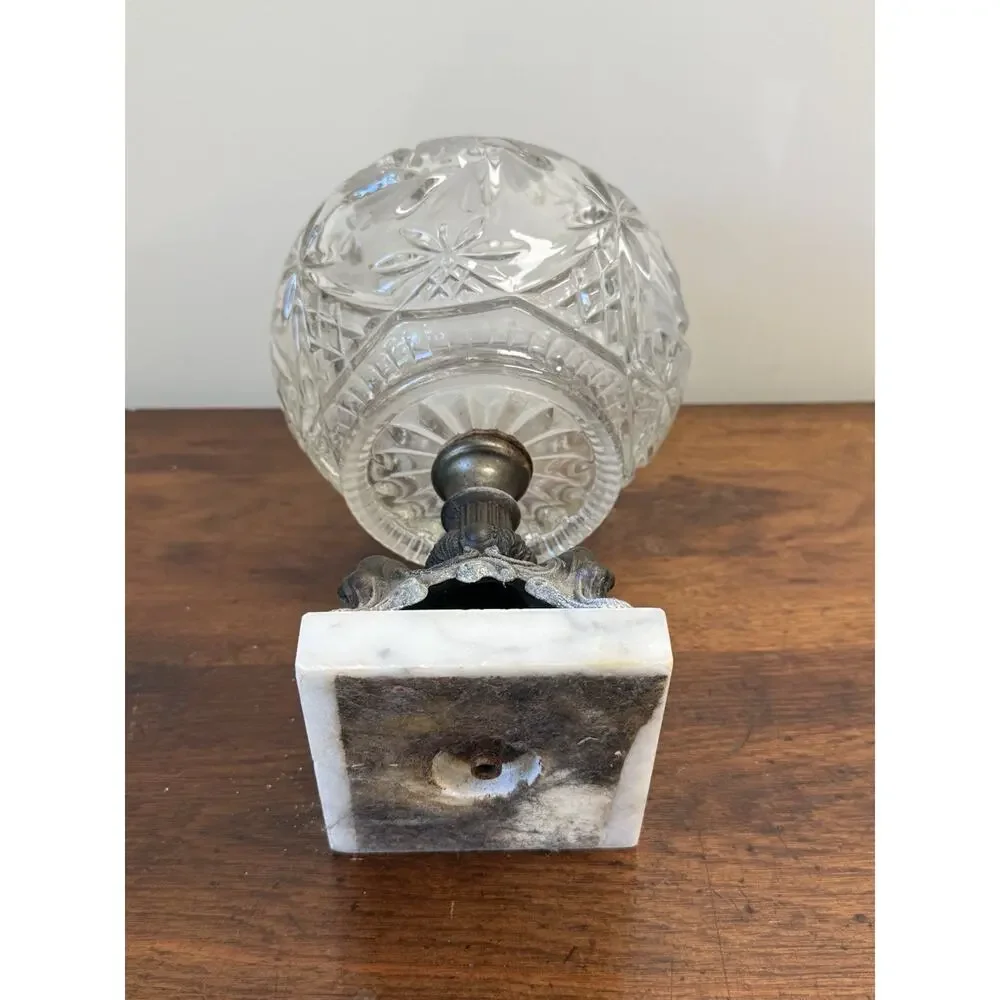 Vintage Hollywood Regency Glass Rose Bowl Compote Marble Pedestal 11